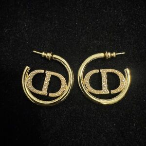 Dior Gold Pearl Interlock Hoop Earrings